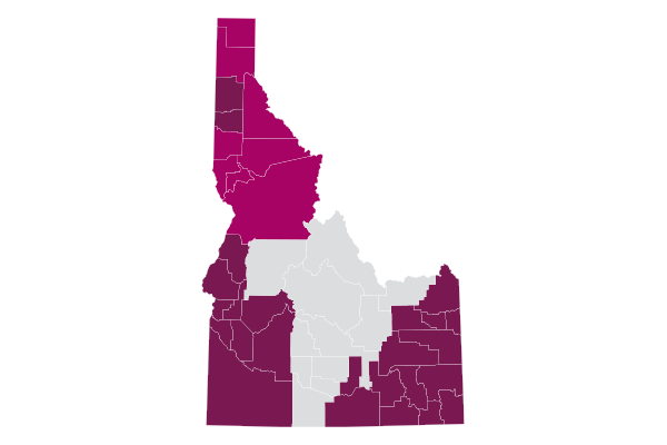 A map of Idaho counties with Moda coverage